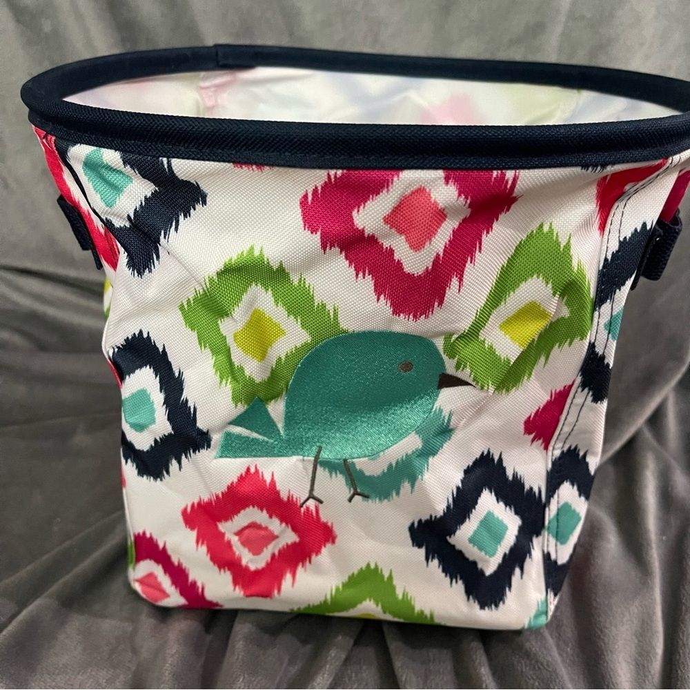 Thirty-one Mini Storage Bin in Candy Corners with Bird Design in Teal